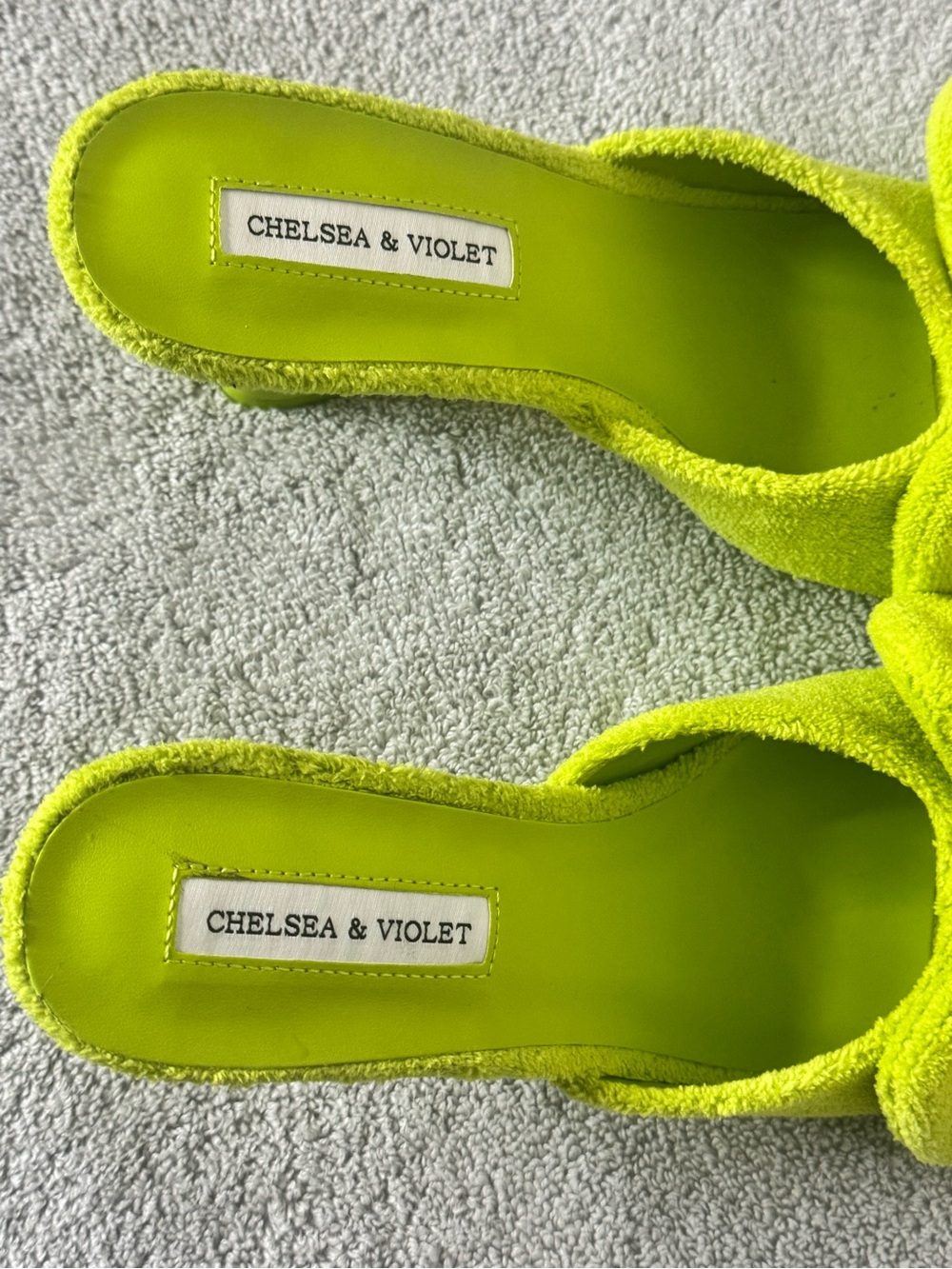 Chelsea & Violet Neon Lime Bow Slide Mules - Picture 3 of 4